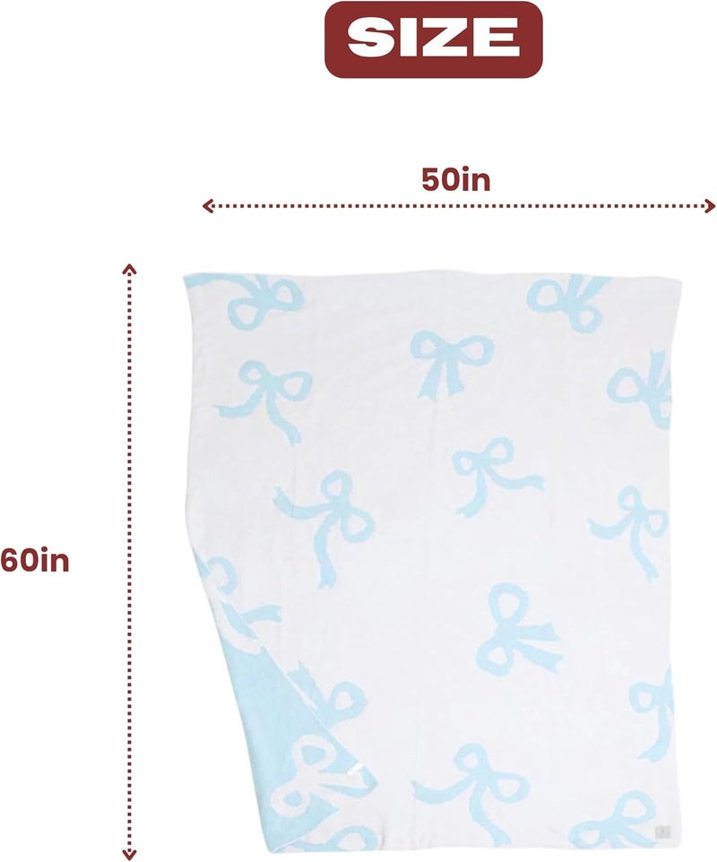 Luxape Bow Blanket Blue Bows Soft Throw Blanket Reversible Premium Cozy Fabric for Best Comfort - for Infant,Toddler,Newborn,Nursery,Girl,Throw,Crib,Stroller,Gift (Blue Bows, 50x60 in) - Image 3
